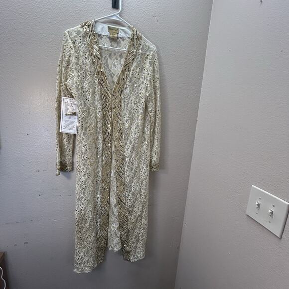 DEADSTOCK 90s Y2K Maxi Length Kimono Duster Sequin Beaded Fairycore Whimsigoth - Picture 1 of 9